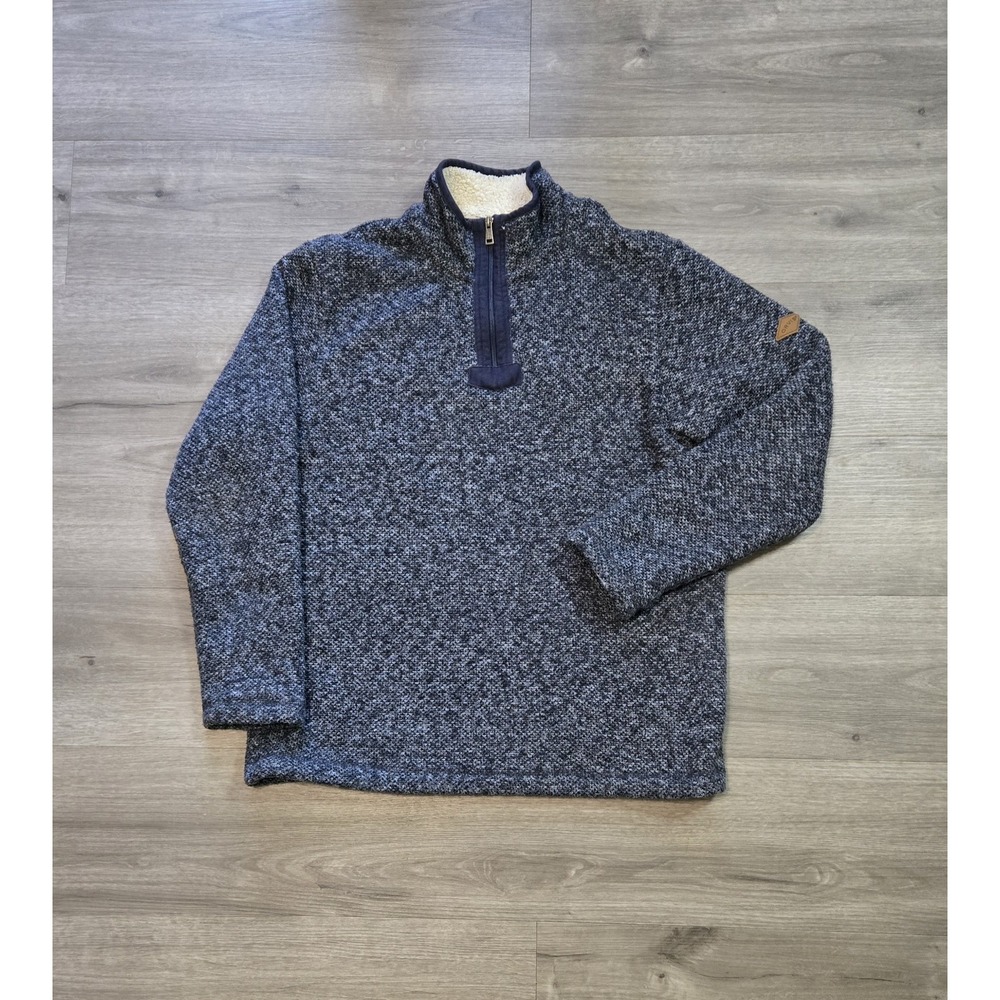 Orvis Brighton Mens Medium Sherpa Fleece Lined Quarter Zip Pullover Sweater Blue